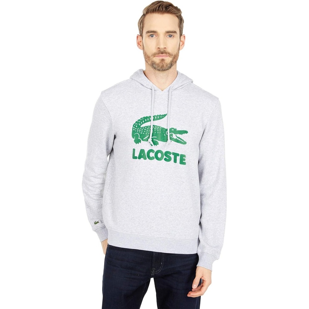 Lacoste Long Sleeve Hooded Tonal German Croc Graphic Sinople Silver Chine 8 3XL